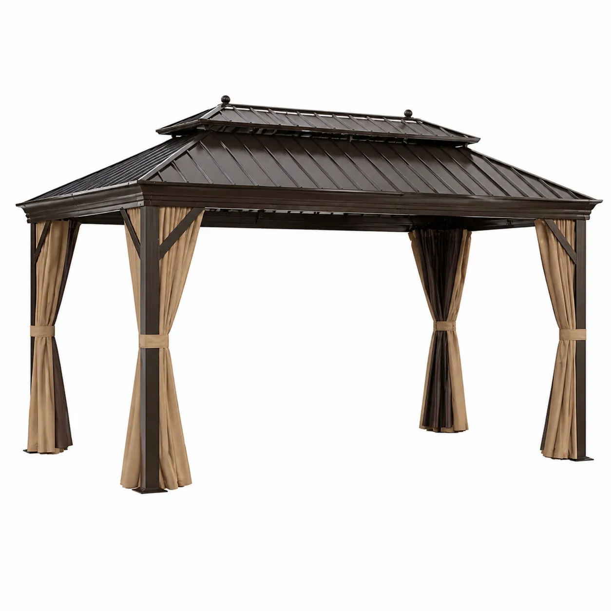 Gazebo in Metallo con Tetto in Acciaio e Tende in Poliestere 3x4 m