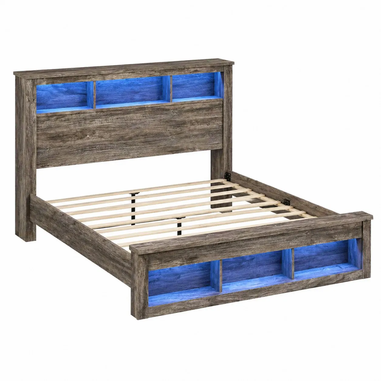 Letto in legno composito marrone con luci LED e vano 200x160 cm