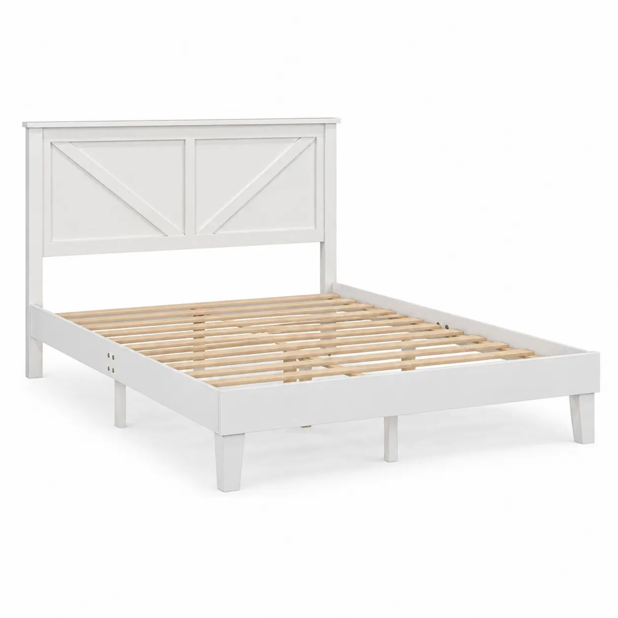 Letto matrimoniale in legno bianco con doghe, 200x160 cm