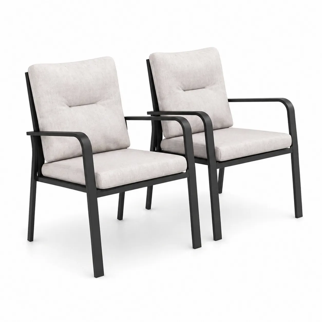 Set di 2 sedie in metallo nero con cuscini grigi
