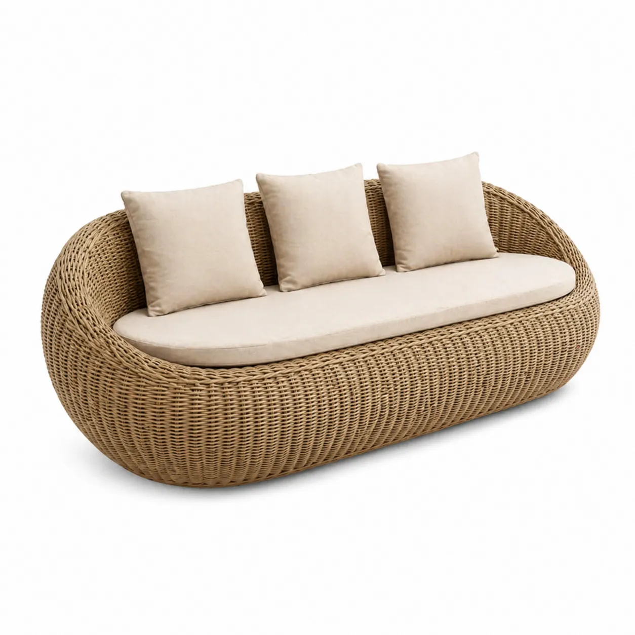 Divano da Giardino in Rattan Sintetico Naturale con Cuscini Beige
