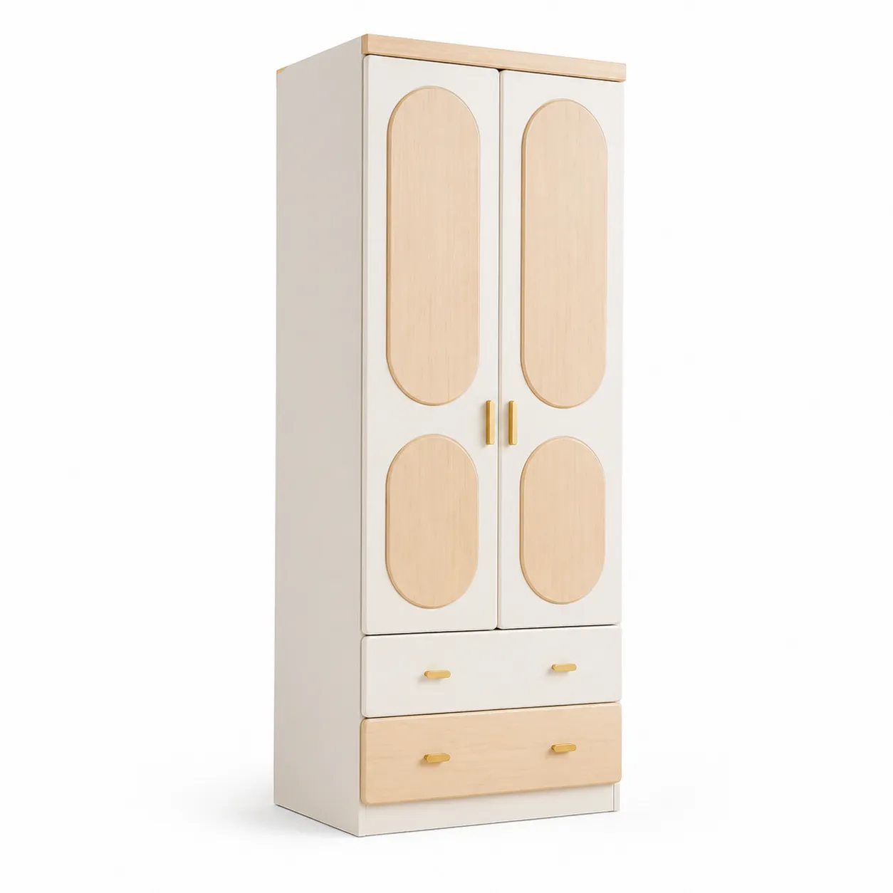 Armadio guardaroba a due ante e cassetti in legno MDF