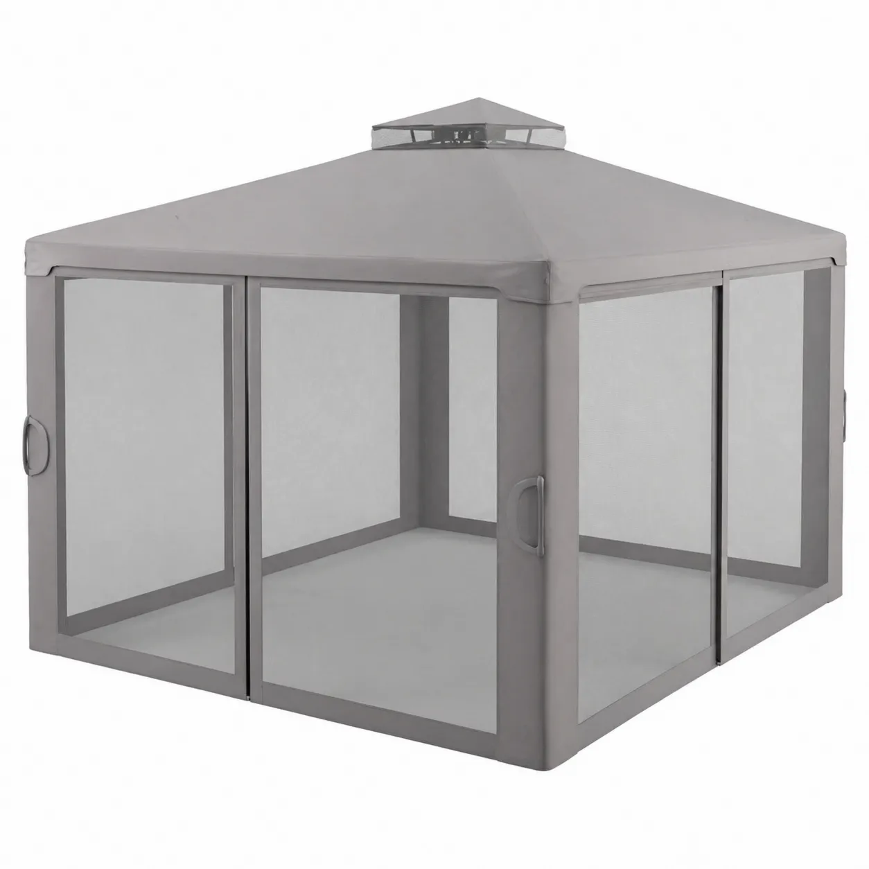 Gazebo quadrato in alluminio e poliestere grigio con pannelli in rete