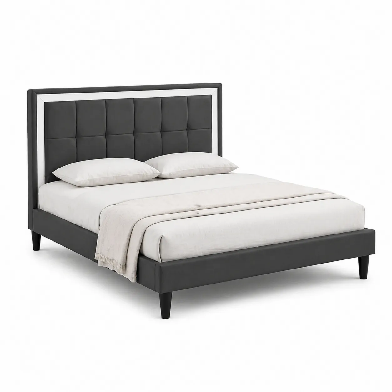 Letto Matrimoniale Nero in Similpelle con Testiera Imbottita 160x200 cm