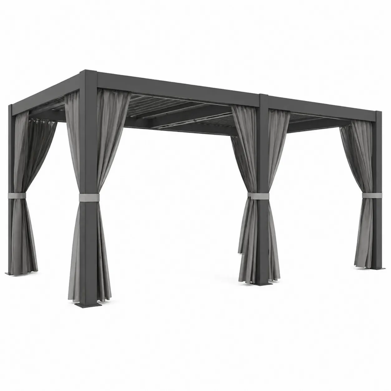 Pergola in Alluminio con Tende in Poliestere Grigio