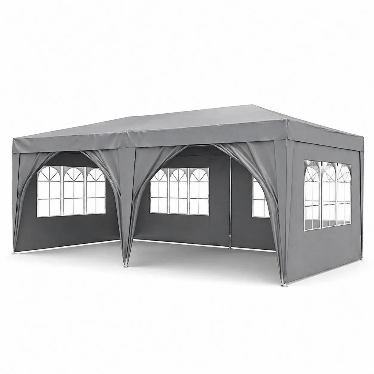 Gazebo da Giardino 3x6m in Acciaio e Tessuto Grigio