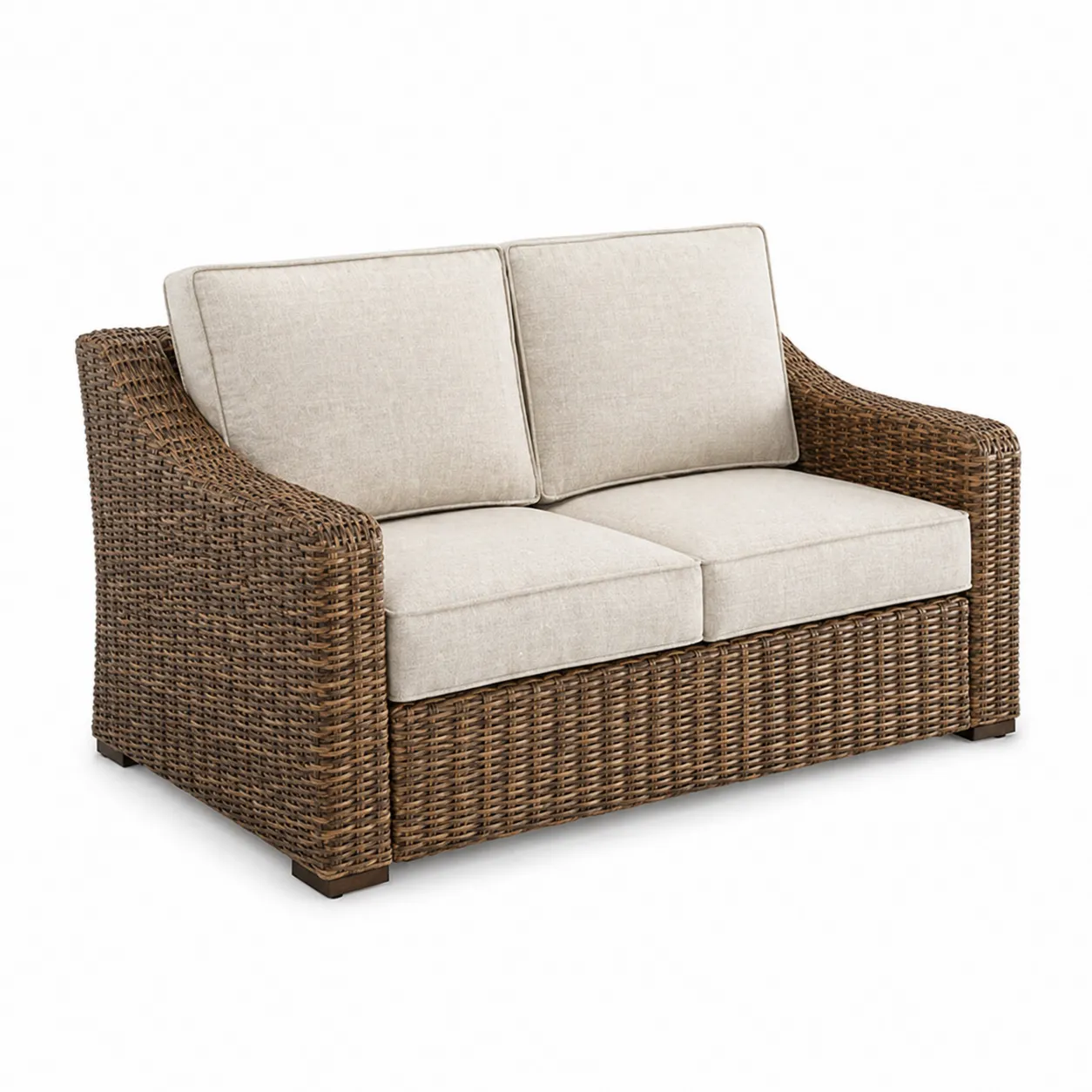 Divano in Rattan Sintetico con Cuscini Beige