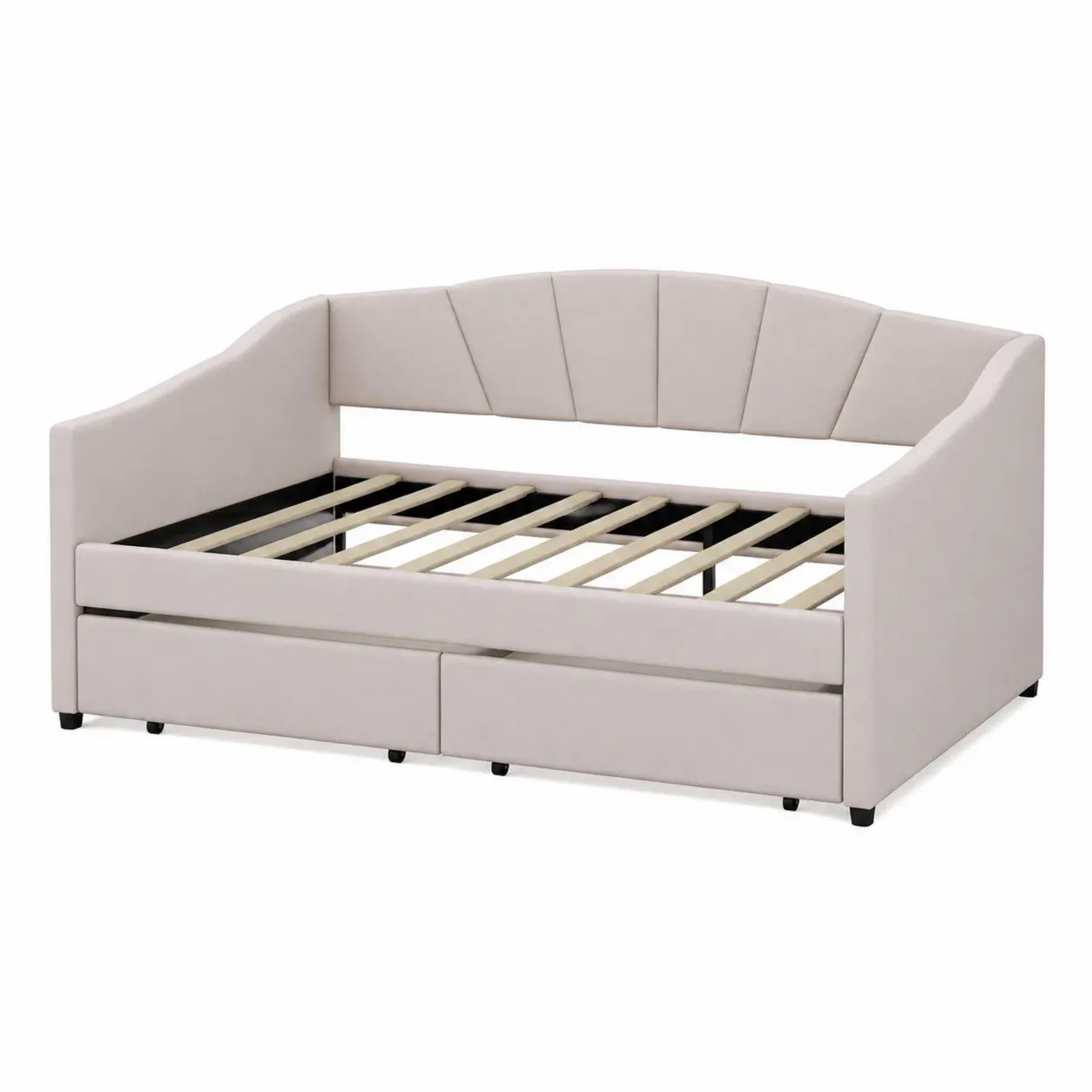 Letto Divano con Contenitore in Legno e Tessuto Beige