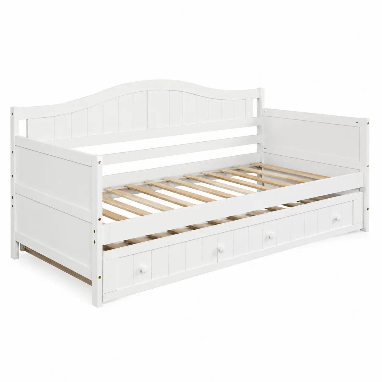 Divano Letto Singolo Bianco in Legno di Pino con Cassetti