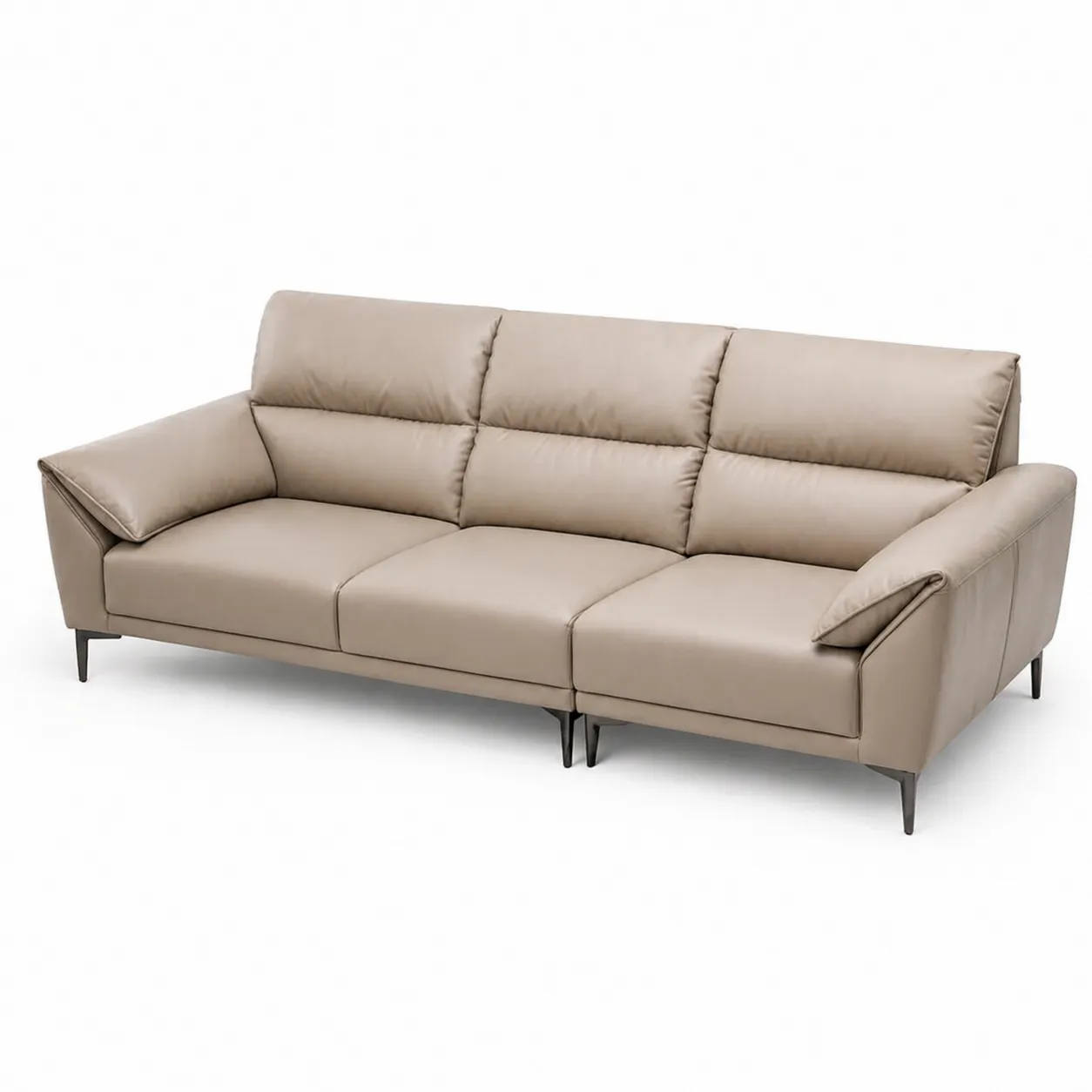 Divano 3 posti in pelle sintetica beige con gambe in metallo