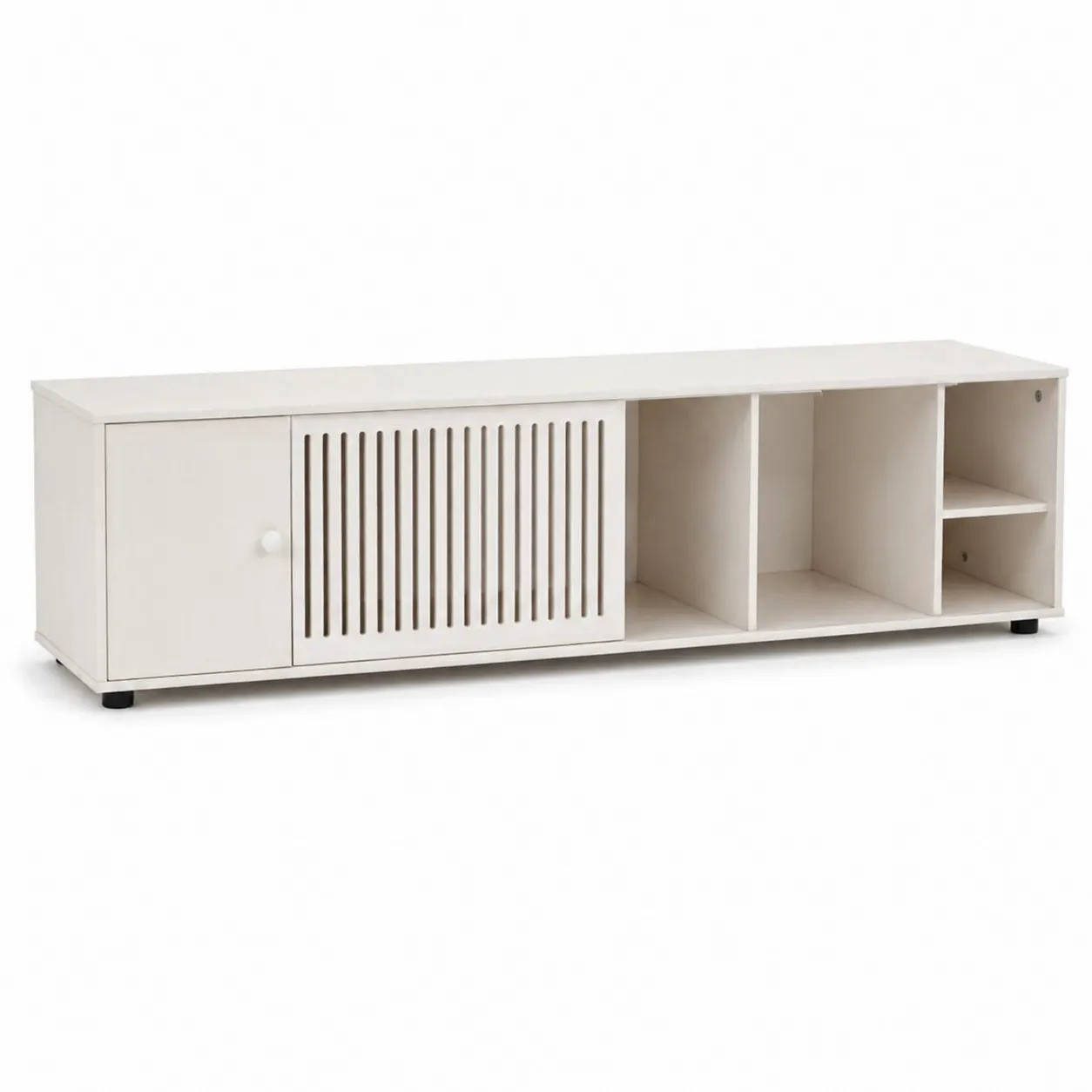 Mobile TV in Legno MDF Bianco con Porta Scorrevole e Ripiani 160x40x45 cm