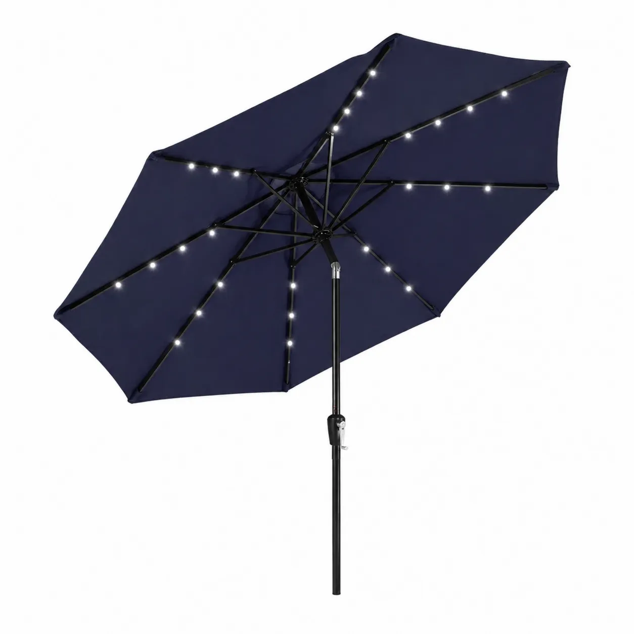 Ombrellone da Esterno con LED e Struttura in Metallo, Diametro 300 cm, Blu