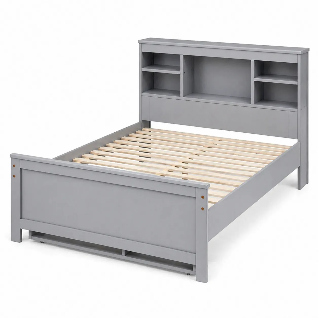 Letto in Legno Grigio con Libreria Integrata 200x160 cm
