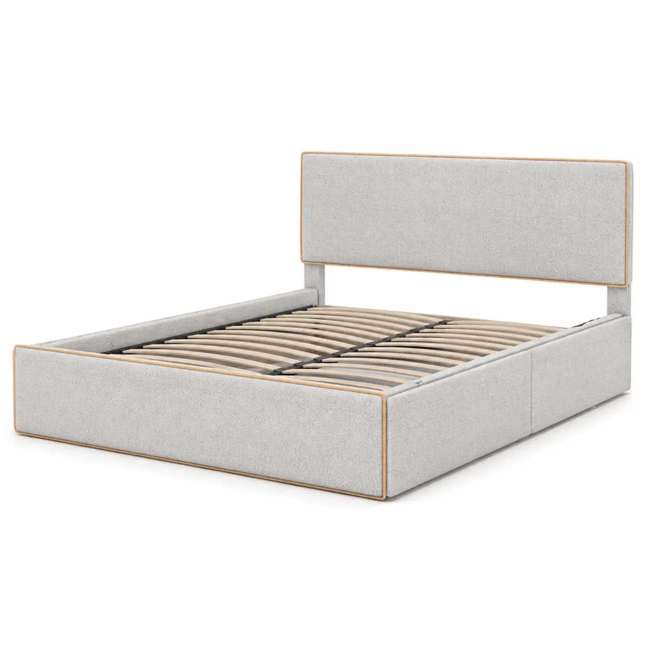 Letto matrimoniale con contenitore in tessuto grigio