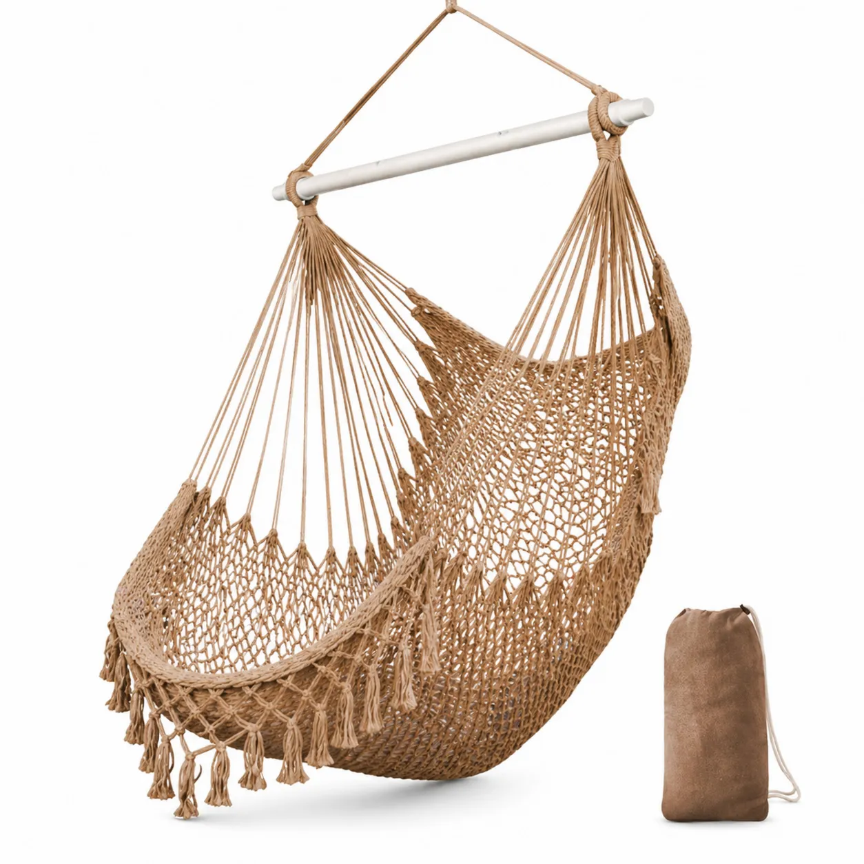 Sedia Amaca in Corda di Cotone Intrecciata Beige