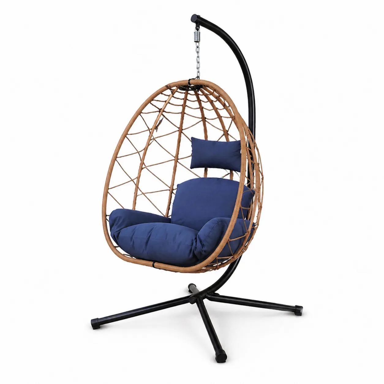 Poltrona Sospesa in Rattan Sintetico con Cuscino Blu