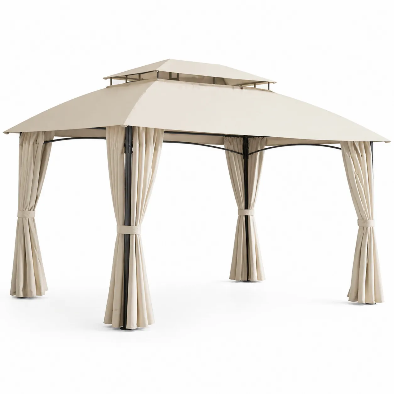 Gazebo da Giardino in Acciaio e Poliestere Beige 3x3 m
