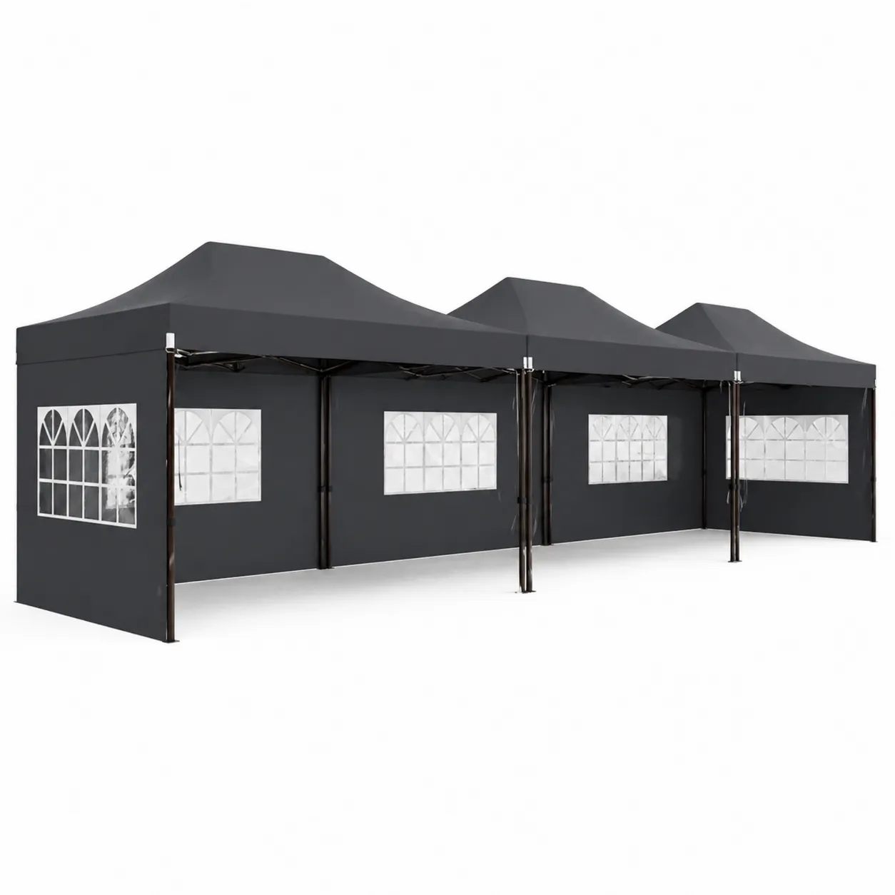 Gazebo pieghevole 6x3 m in acciaio e poliestere nero con finestre