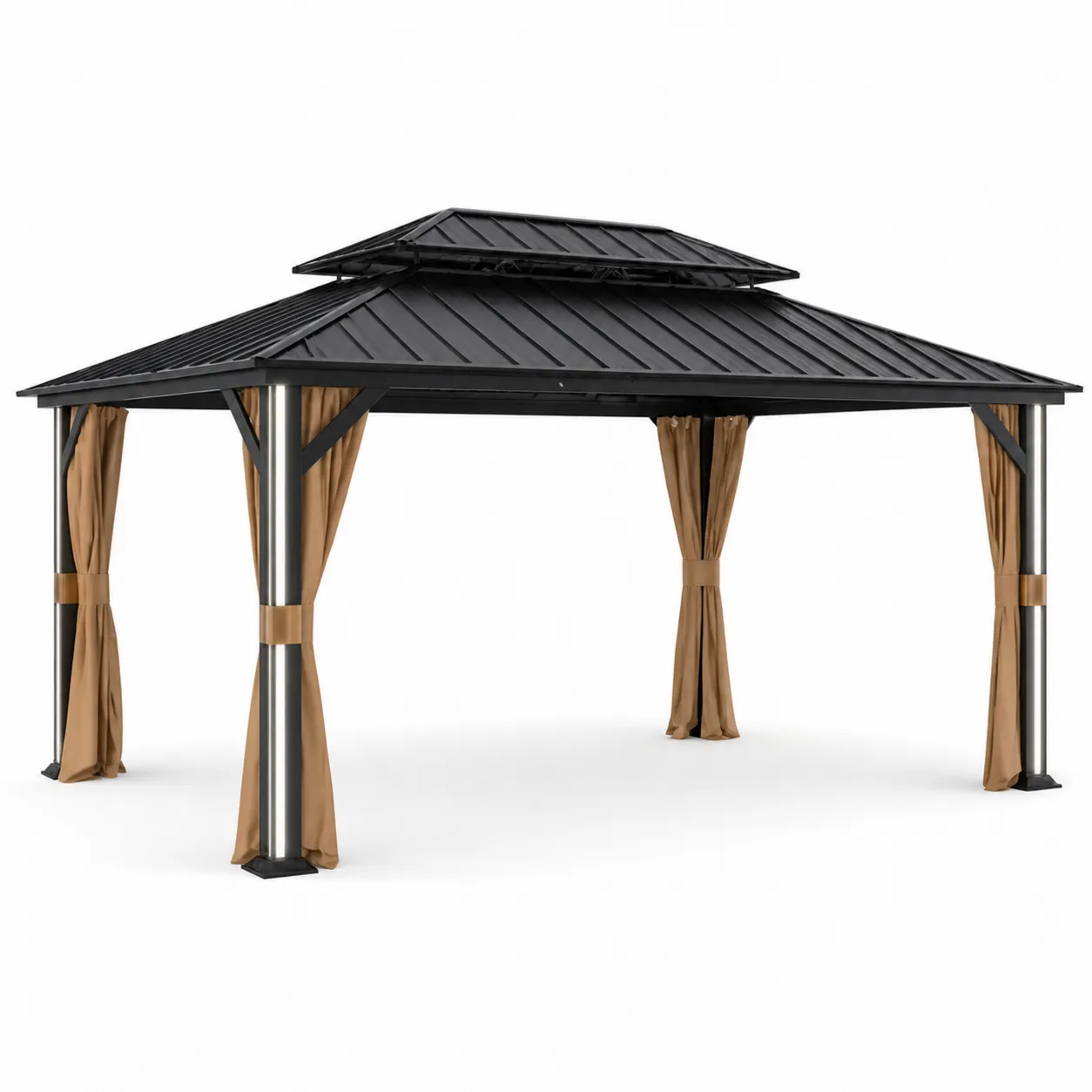 Gazebo da Giardino in Alluminio 4x3m con Tettoia e Tende in Poliestere