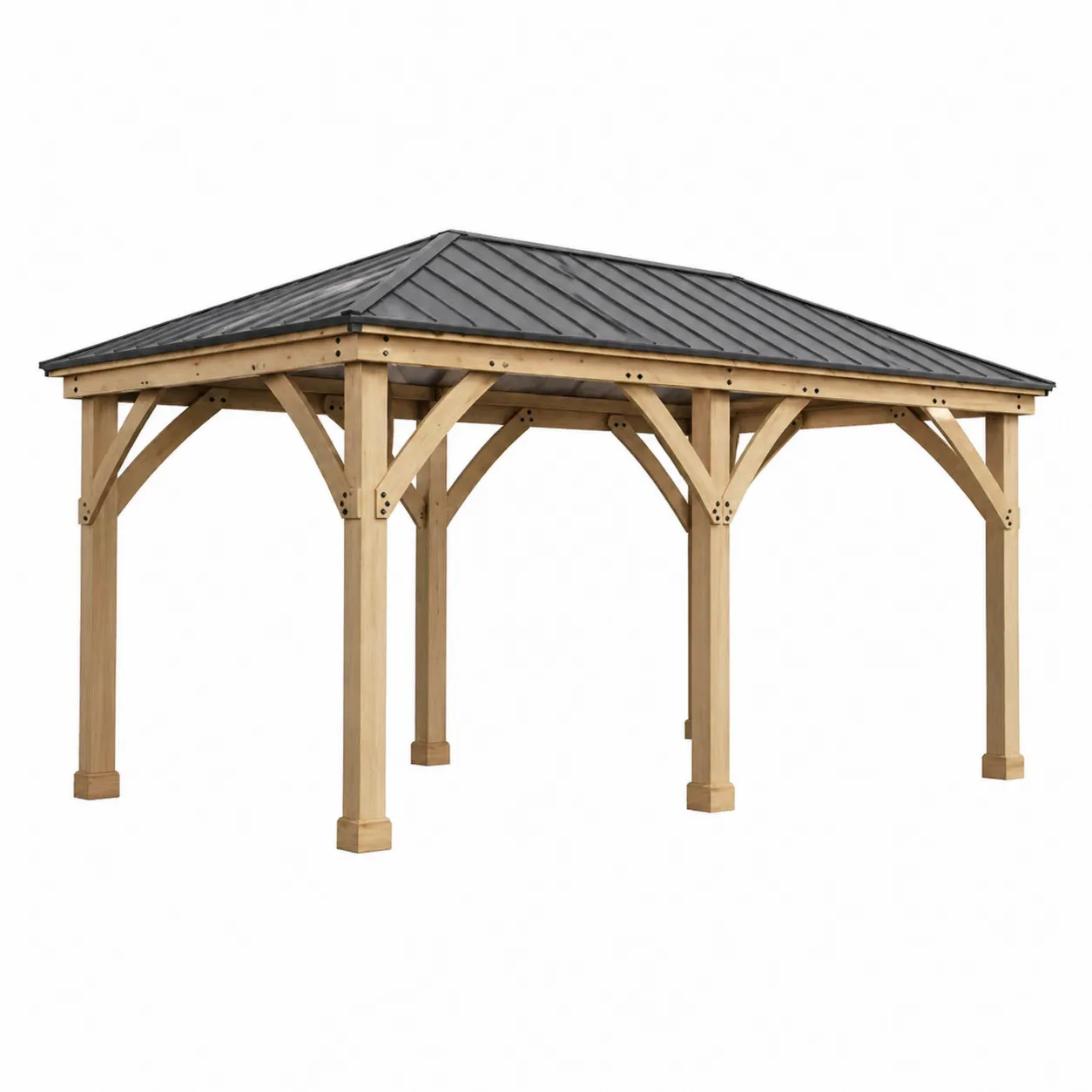 Gazebo rettangolare in legno e tetto in acciaio 300x400 cm