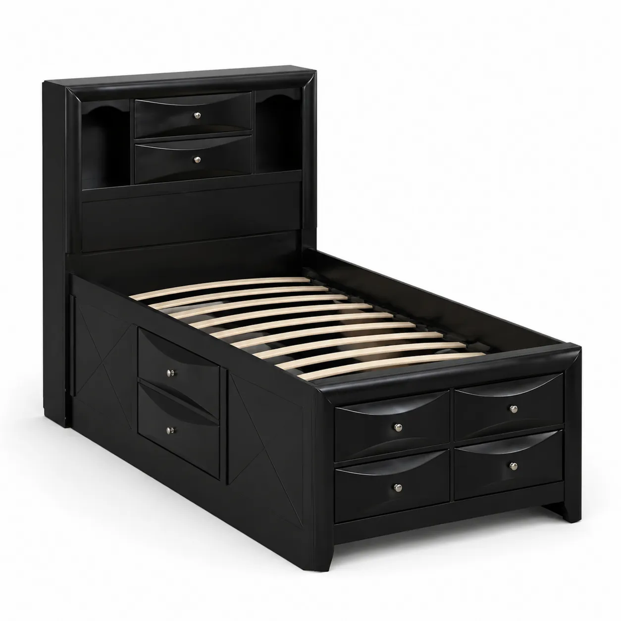 Letto singolo in MDF nero con cassetti