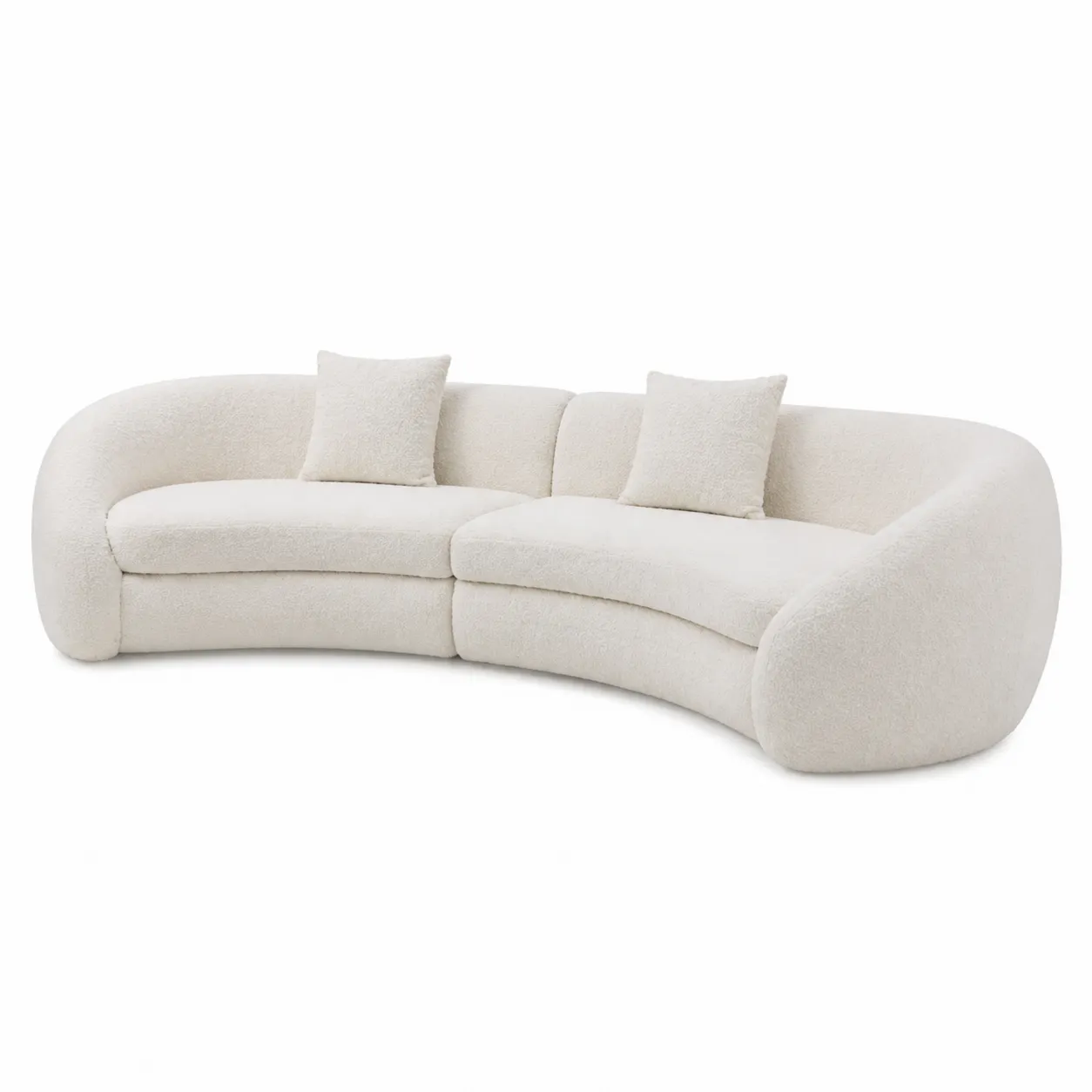Divano modulare curvo in tessuto bouclé crema