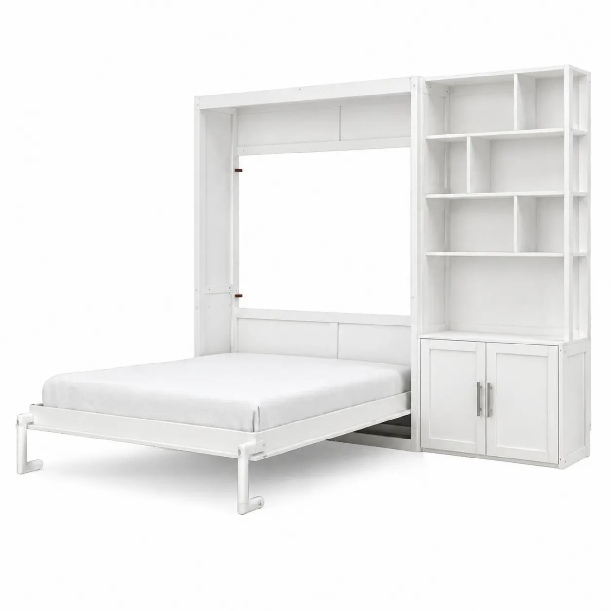 Letto a scomparsa con libreria in legno verniciato bianco