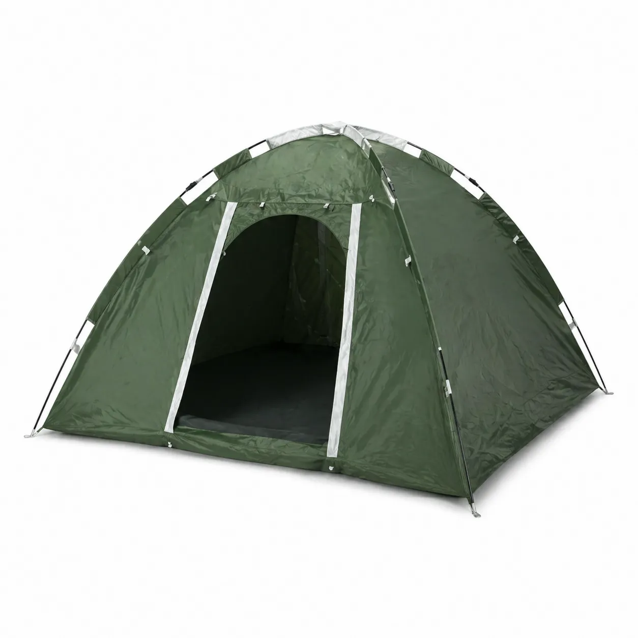 Tenda da Campeggio a Cupola per 4 Persone in Poliestere con Telaio in Fibra di Vetro Verde