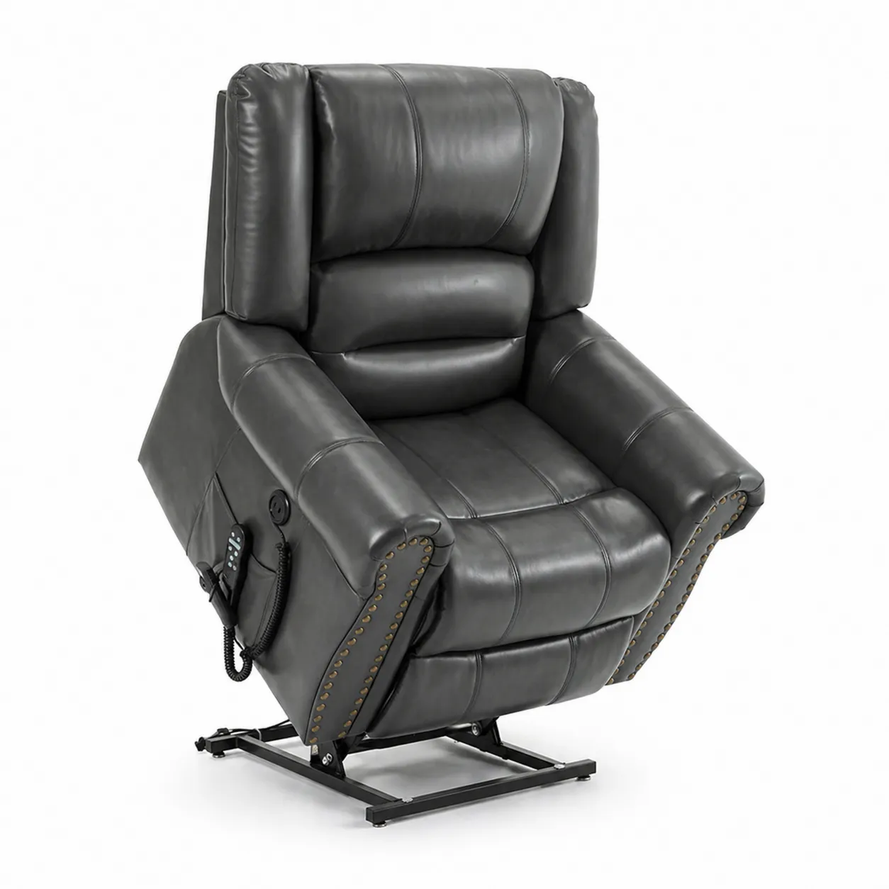 Poltrona Reclinabile Elettrica in Pelle Sintetica Nera con Sistema Lift