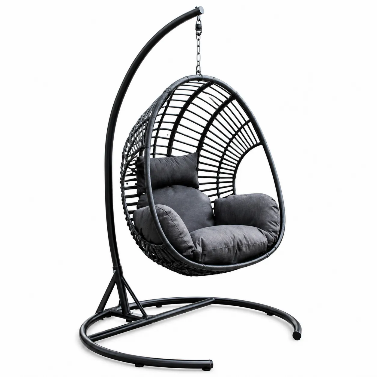 Sedia Sospesa in Rattan Sintetico e Acciaio Nero