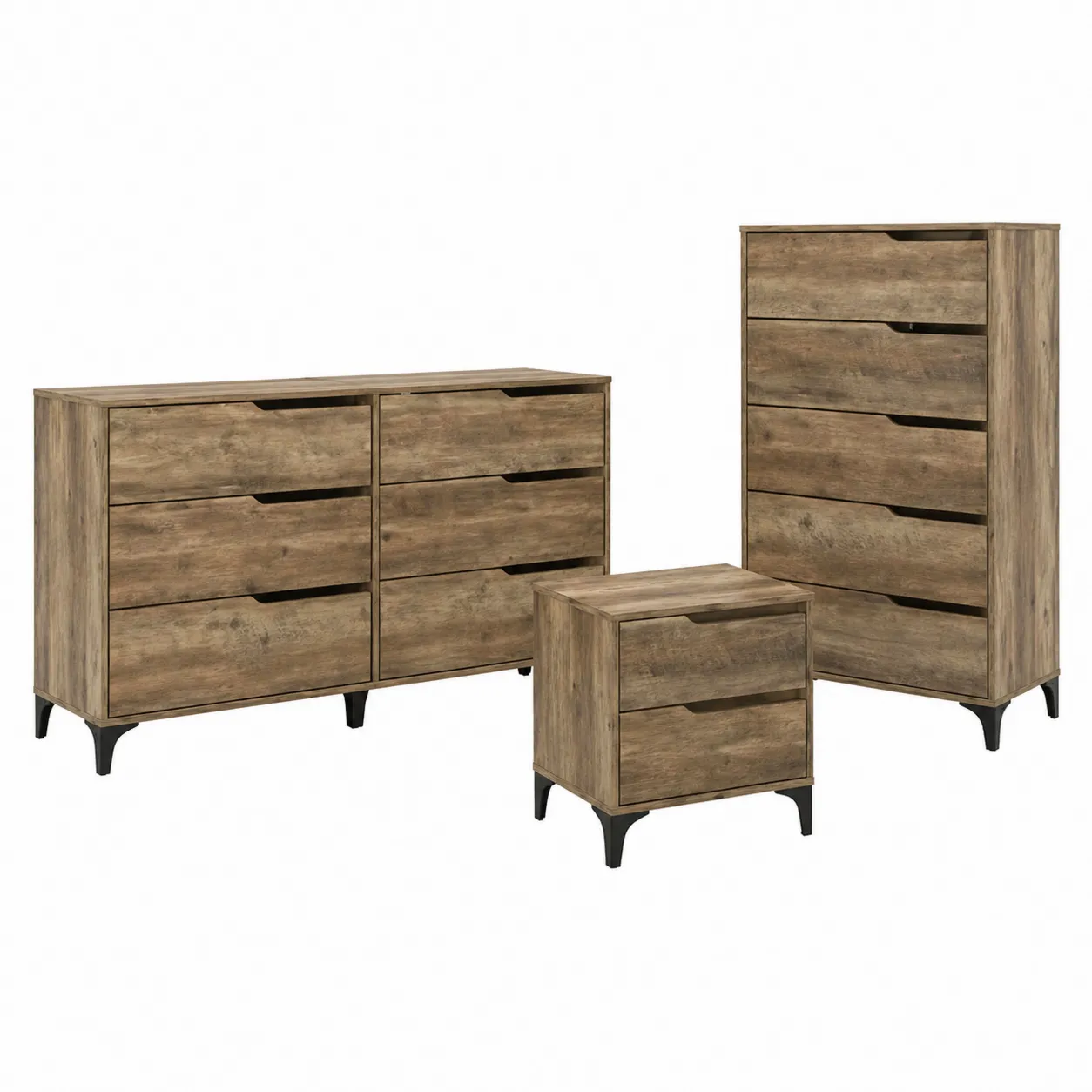 Set di Cassettiere in Legno con Base in Metallo Marrone