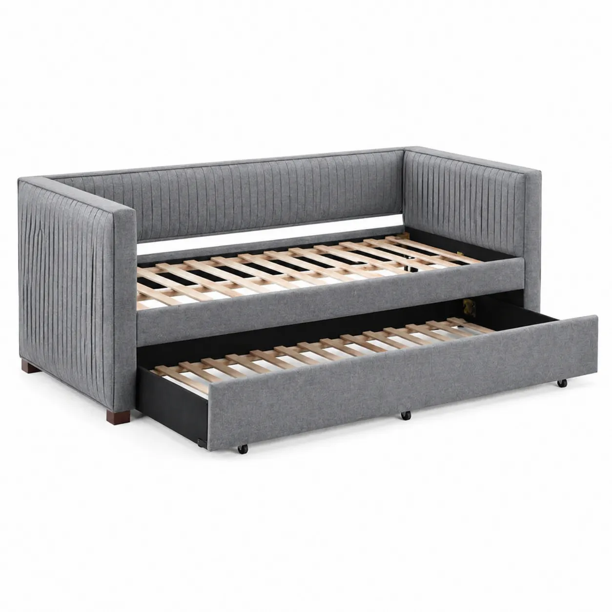 Divano Letto Grigio in Tessuto con Cassetto Estraibile