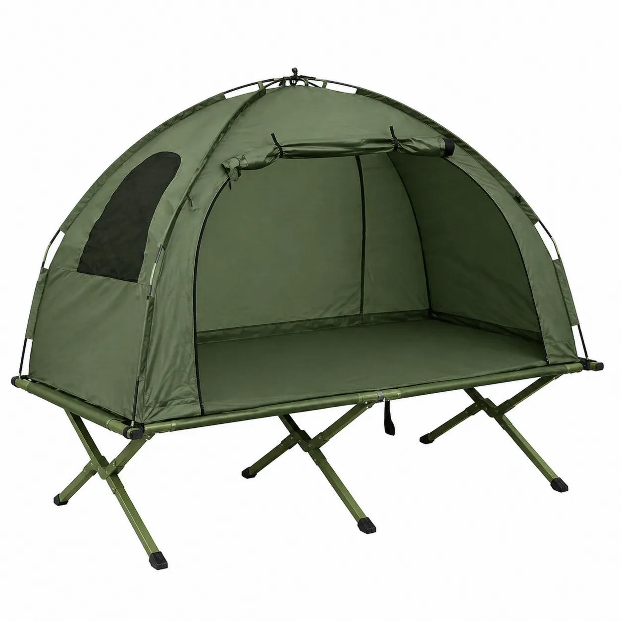 Tenda da Campeggio con Letto Pieghevole in Acciaio e Poliestere Verde