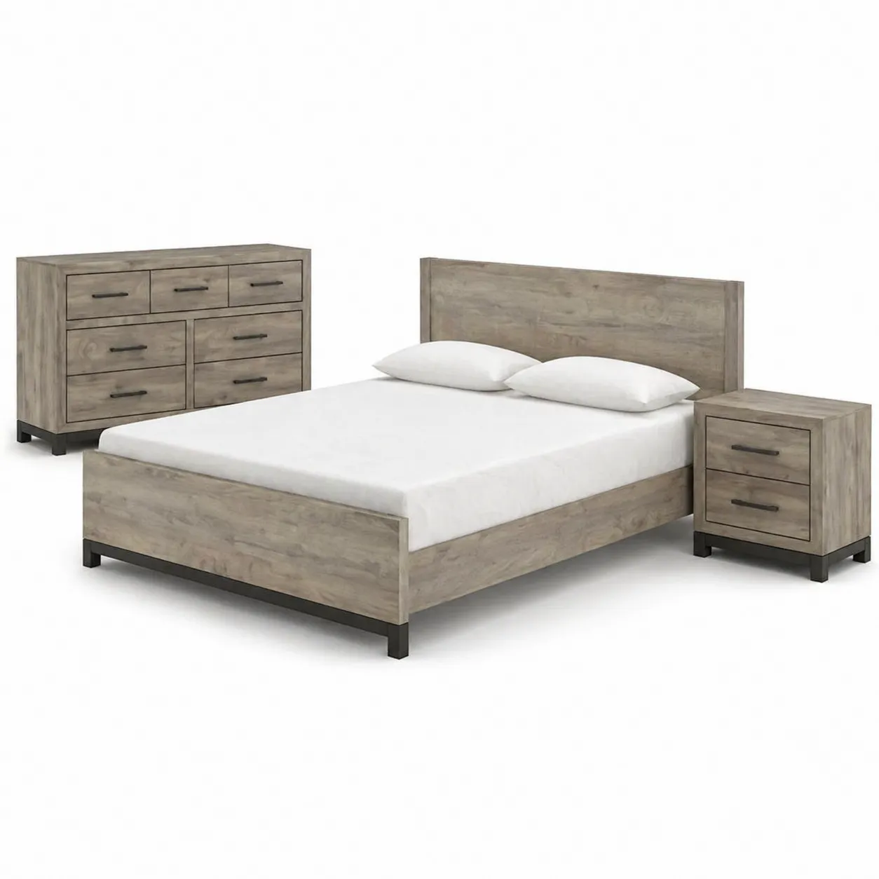 Set Camera da Letto Matrimoniale in Legno MDF con Letto, Comodino e Cassettiera