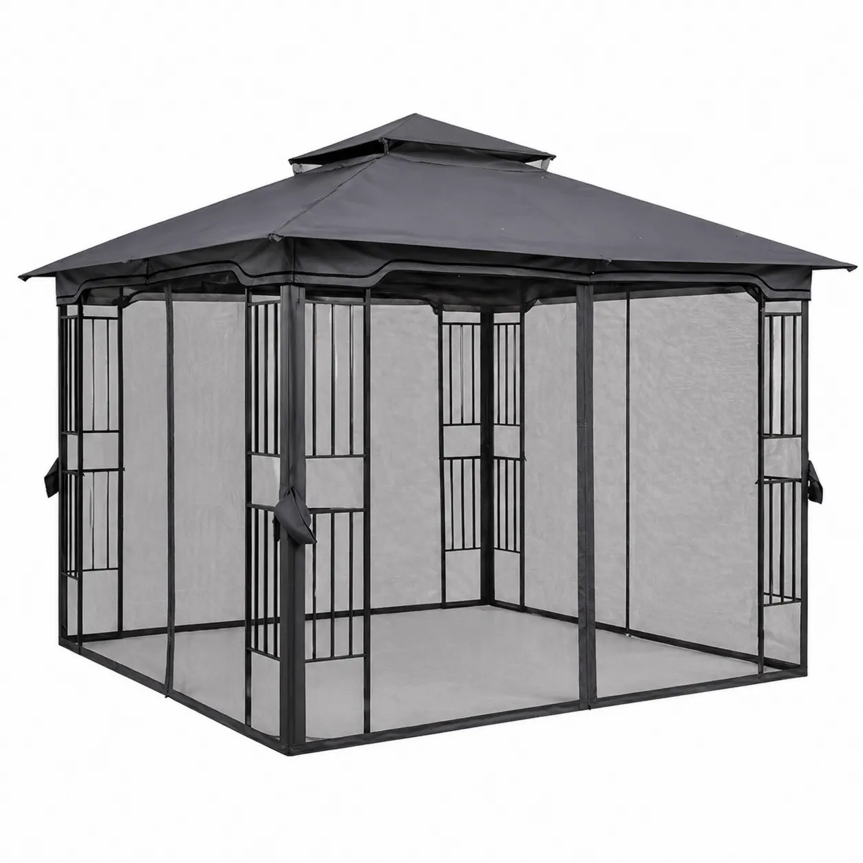 Gazebo Metallo e Tessuto Poliestere Nero 300x300 cm