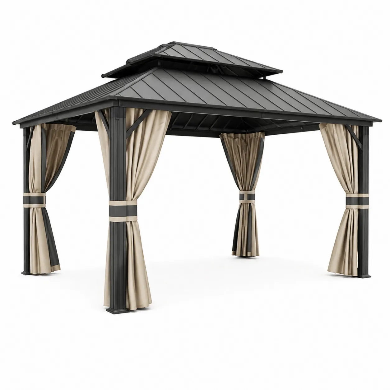 Gazebo in Alluminio con Tetto in Acciaio e Tende in Poliestere 3x4m