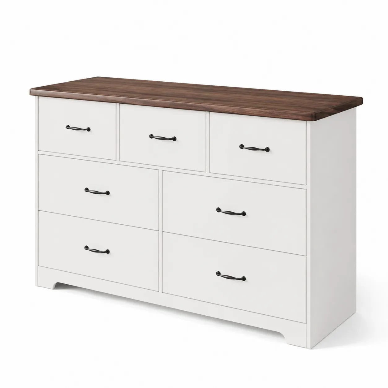 Cassettiera in legno con 7 cassetti bianco e noce