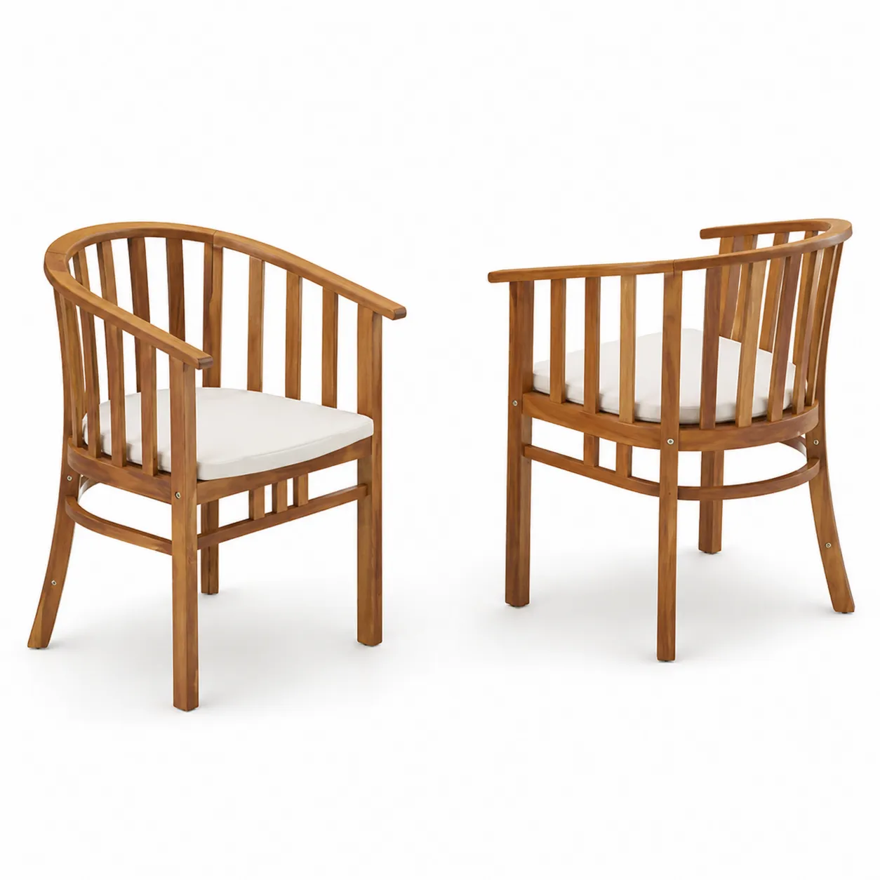 Set di 2 Sedie in Legno di Acacia con Cuscini Poliestere Beige