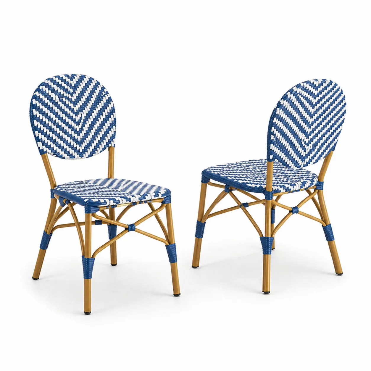 Set di 2 Sedie in Rattan Sintetico e Alluminio Blu/Bianco