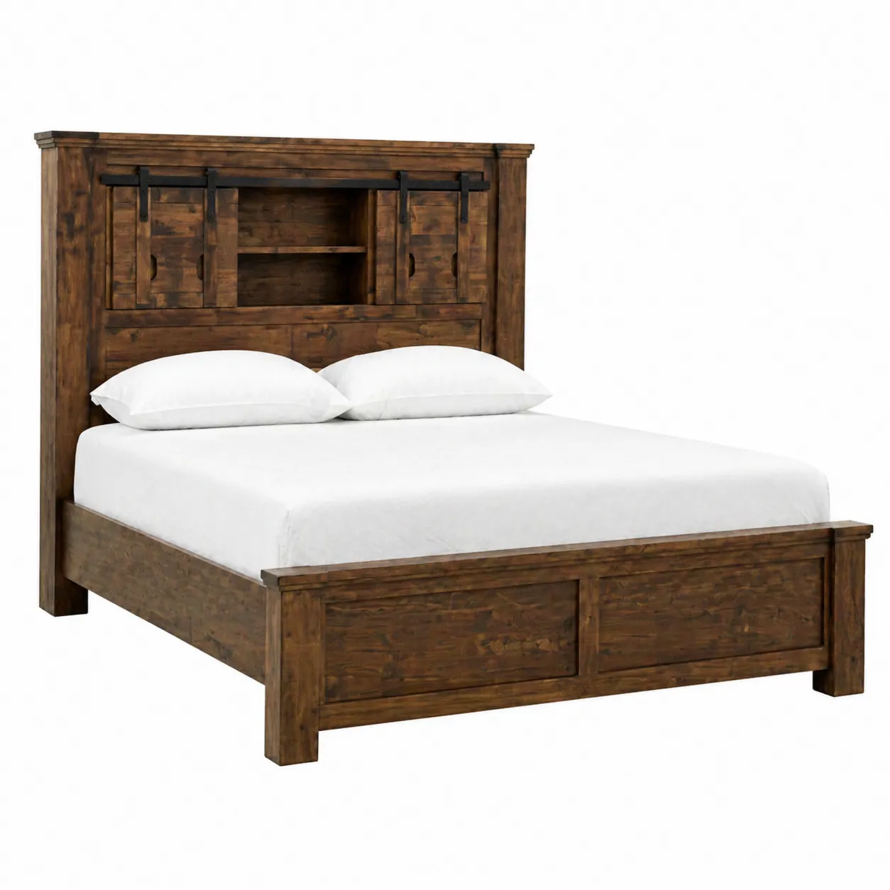 Letto in Legno con Testiera Scorrevole e Ripiani