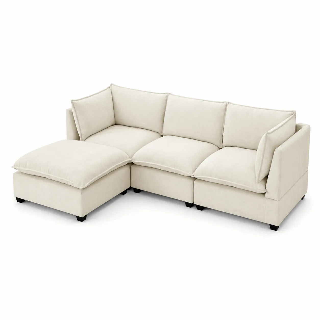 Divano Angolare in Tessuto Poliestere Beige con Chaise Longue