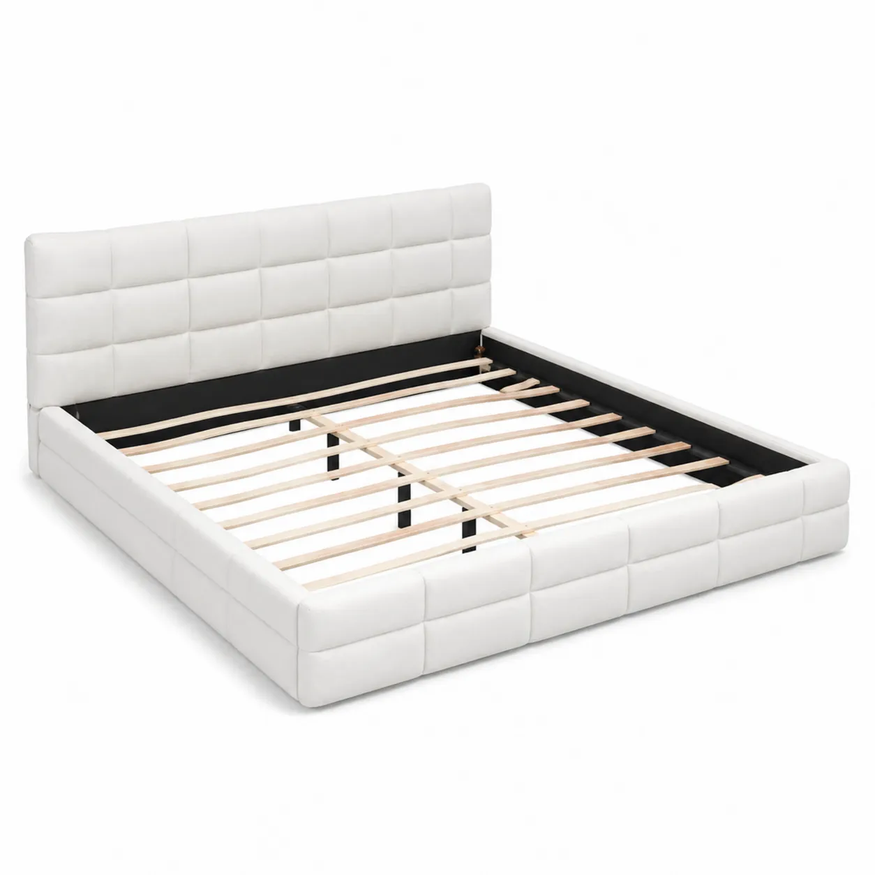 Letto matrimoniale in ecopelle bianca con testiera imbottita 200x160 cm
