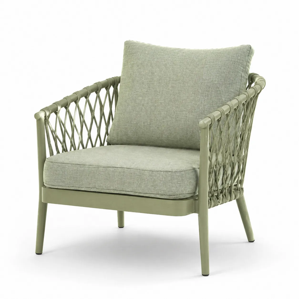 Fauteuil de jardin en métal vert avec coussins en tissu-Solvicar