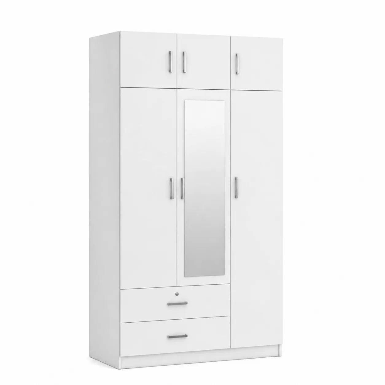 Armoire en aggloméré avec miroir 4 portes 2 tiroirs 208x120x50 cm-Solvicar