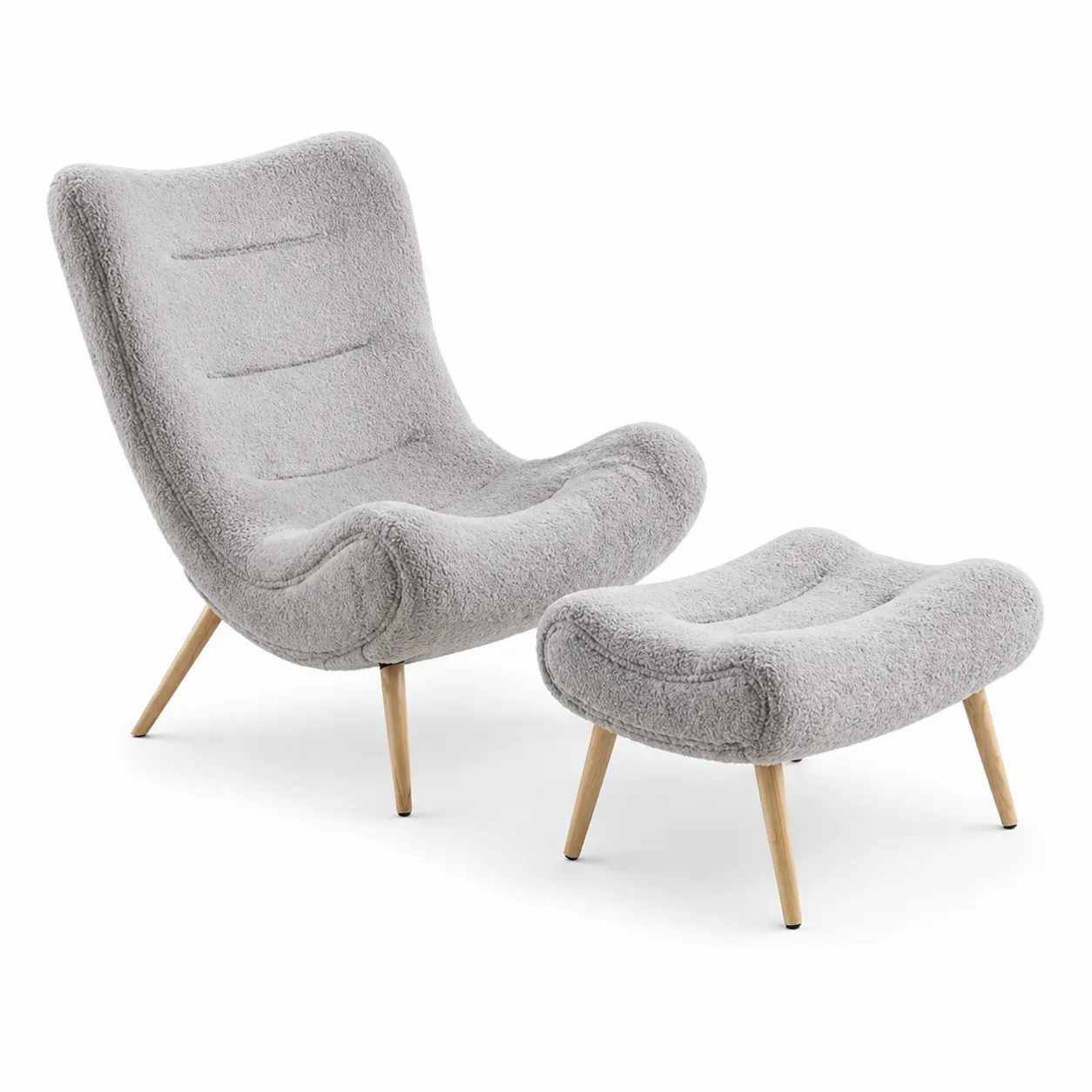 Fauteuil avec repose-pieds en tissu gris et bois-Solvicar