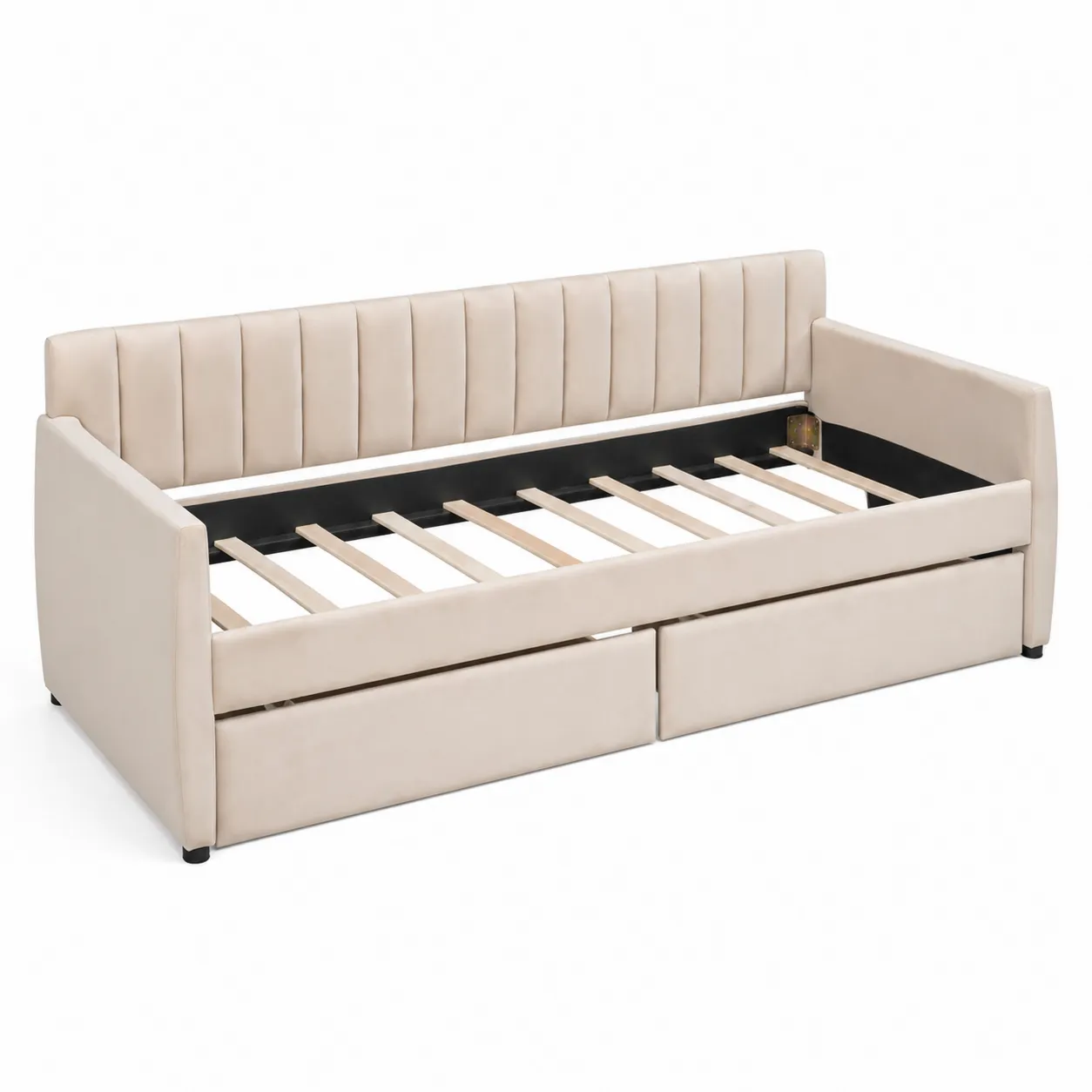 Lit avec tiroirs en cuir synthétique Beige 200x90 cm-Solvicar