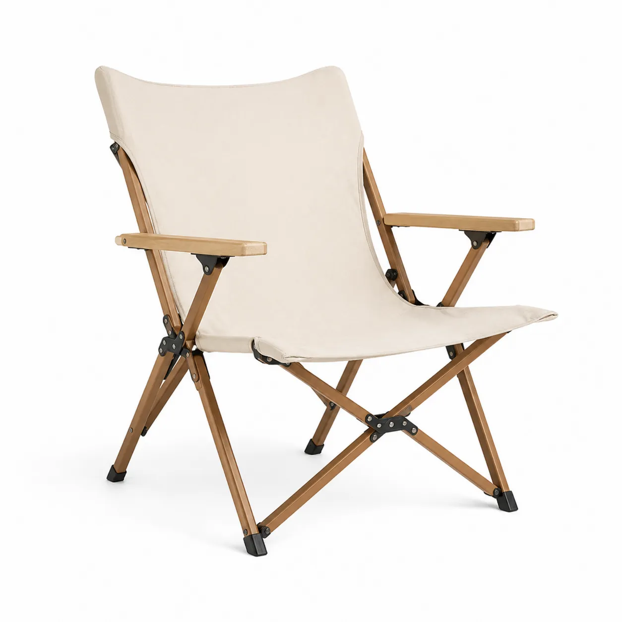 Chaise pliante en bois et toile polyester beige-Solvicar