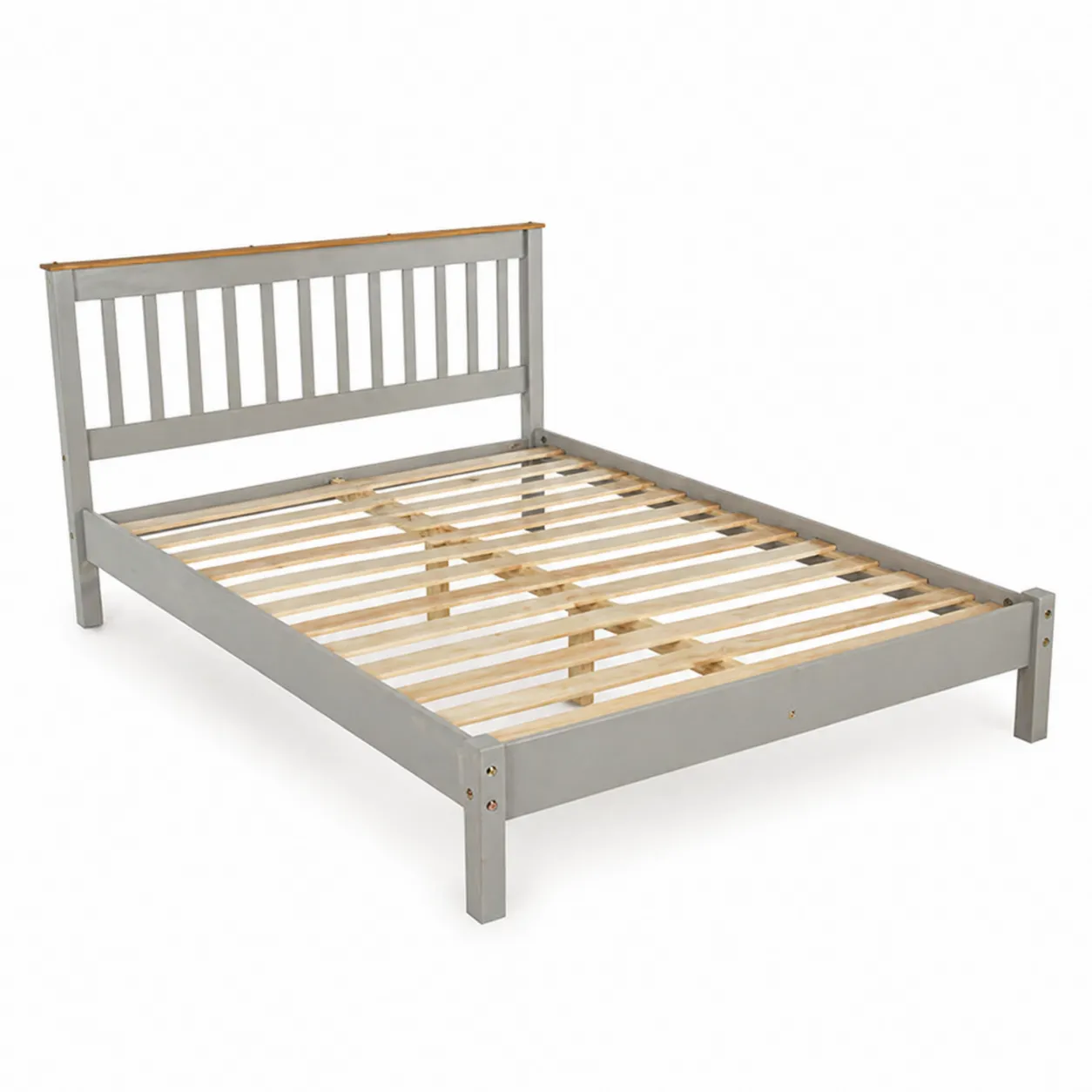 Lit double en bois massif de pin Gris 200x150 cm-Solvicar