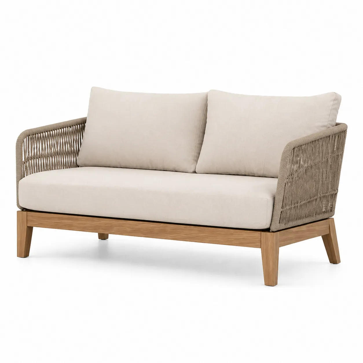 Canapé de jardin en bois avec coussins en polyester, 150 cm-Solvicar