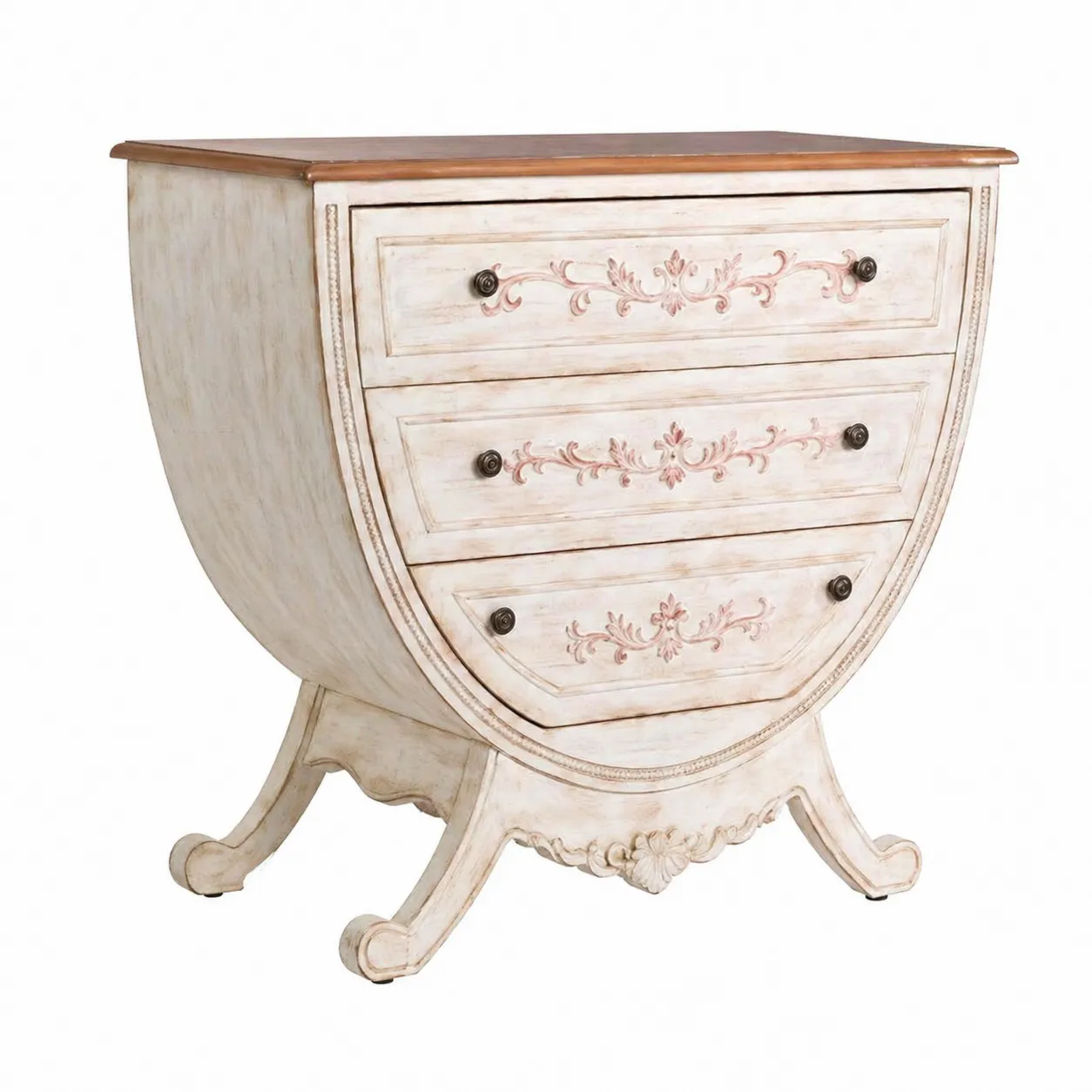 Commode demi-lune en bois blanc et rose-Solvicar